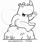 Boulder Rhino Sitting Friendly Waving Clipart Cartoon Cory Thoman Outlined Coloring Vector 2021 sketch template