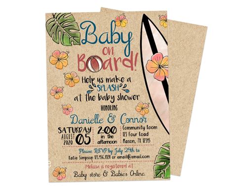 baby  board pool baby shower invitations beach baby showers baby