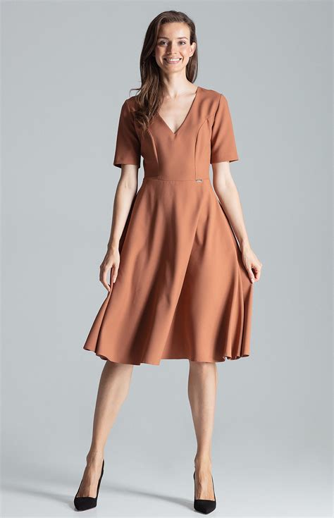 Brown Flared Cocktail Dress Flm673m Idresstocode Online Boutique Of