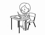 Desk Girl Coloring Her Coloringcrew School Template Sketch sketch template