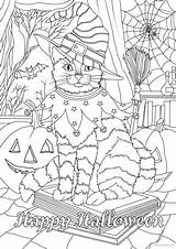 Halloween Cat Coloring Pages Adult Favoreads Printable Adults Holidays Books Colouring Sheets Fall Book Kids Club Designs Horror Coloriage Cats sketch template