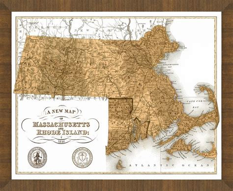map  massachusetts  great framed map  ready  hang