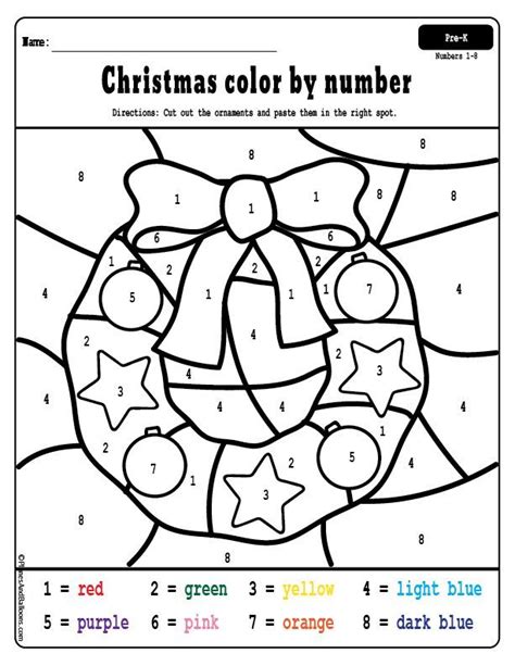 christmas color  number  preschool  printable  fun