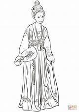 Coloring Chinese Hanfu Dress Woman China Pages Wearing Terracotta Drawing Printable Warrior Kids Girl Traditional Lady Supercoloring sketch template