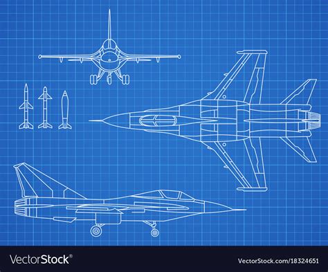 military jet aircraft drawing blueprint royalty  vector