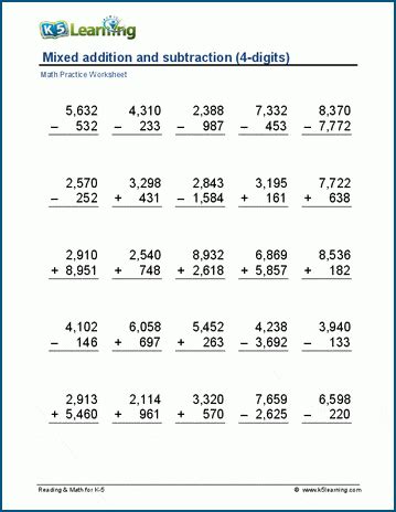 mixed addition  subtraction worksheet