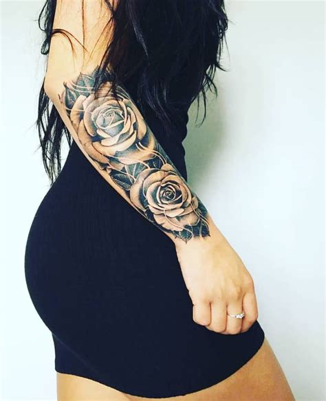 full arm rose tattoo nghệ thuật hoa hồng trên cánh tay Đầy tinh tế