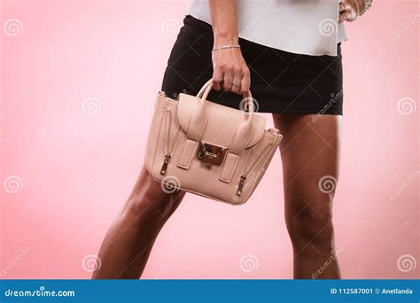 Fashionable Girl Holding Bag Handbag Stock Image Image Of Handbag