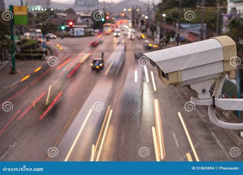 security cctv camera operating   road stock photo image