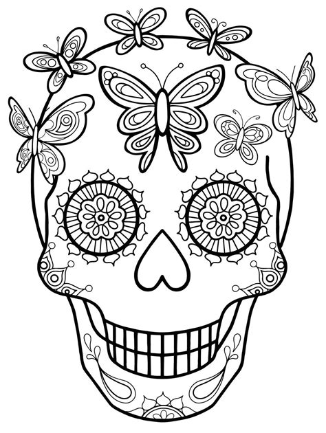skull  butterflies coloring pages