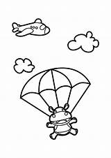 Skydiving Hippo Coloring Cartoon Netart sketch template