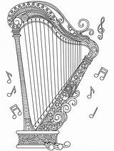 Harp Harfe Harpa Music Harpe Colorish Colorironline Zentangle Malbücher Zeichnungen sketch template