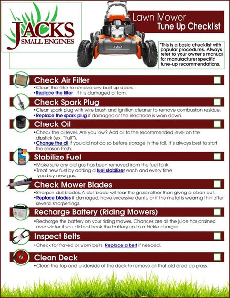 lawn mower tune  checklist jacks diy