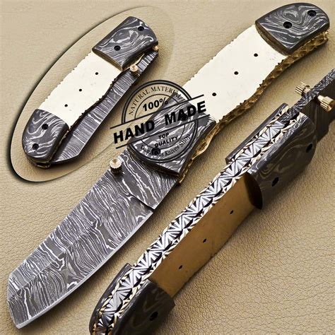 blank blade damascus folding knife custom handmade knife