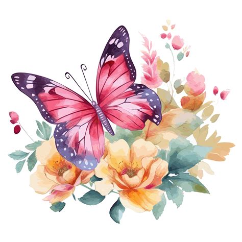 watercolor butterfly  bouquets spring flowers  png