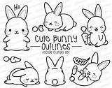 Bunny Cute Kawaii Clipart Outlines Outline Drawing Clip Vector Board Pages Coloring Choose Cat Premium Set High sketch template