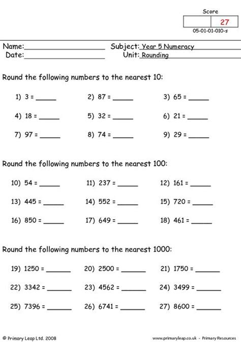numeracy rounding worksheet primaryleapcouk