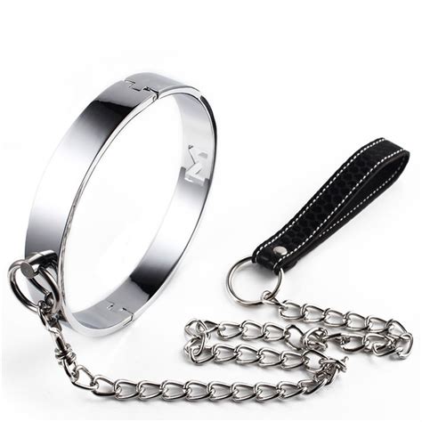 new stainless steel neck collar with chain set bondage lock slave bdsm