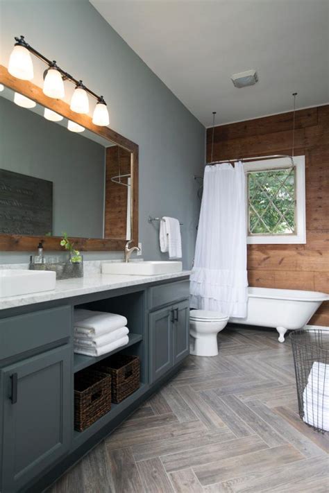 rustic bathroom  wood grain  gray tones hgtv