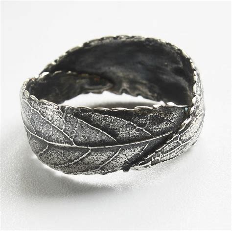 handmade woodland unisex silver leaf ring  caroline brook