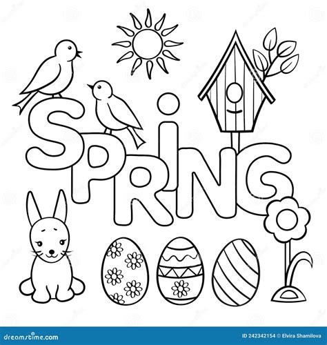 coloring page   word spring stock vector illustration