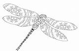 Intricate Zentangle Dragonflies Dessin Insect Supercoloring Artettuto sketch template