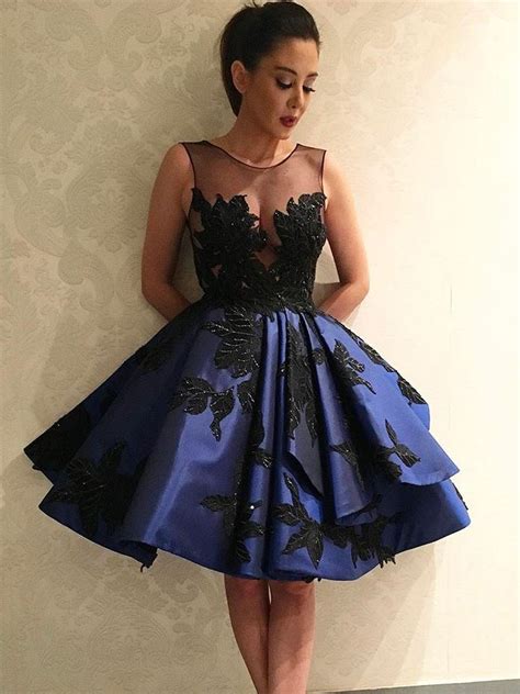 sexy homecoming dress royal blue black appliques short prom dress part