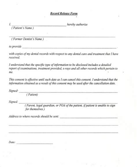 sample dental records release forms  ms word