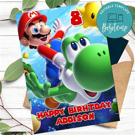 super mario happy birthday card  print  home instant  bobotemp