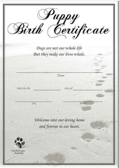 printable blank puppy birth certificate customize  print