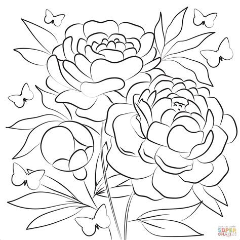 peonies coloring page  printable coloring pages