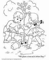 Coloring Pages Arbor Tree Boy Girl Planting Trees Printable Earth Honkingdonkey Holiday Print Plant sketch template