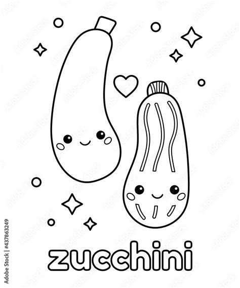 cute cartoon zucchini  face coloring page  kids learn