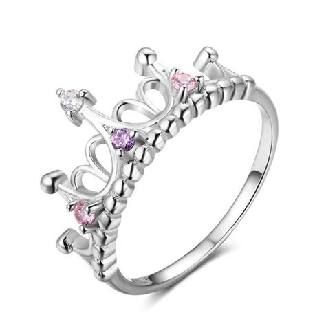 sterling silver crown rings  women  pink purple cubic