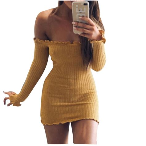 winter autumn women bodycon sweater dresses sex package hips off