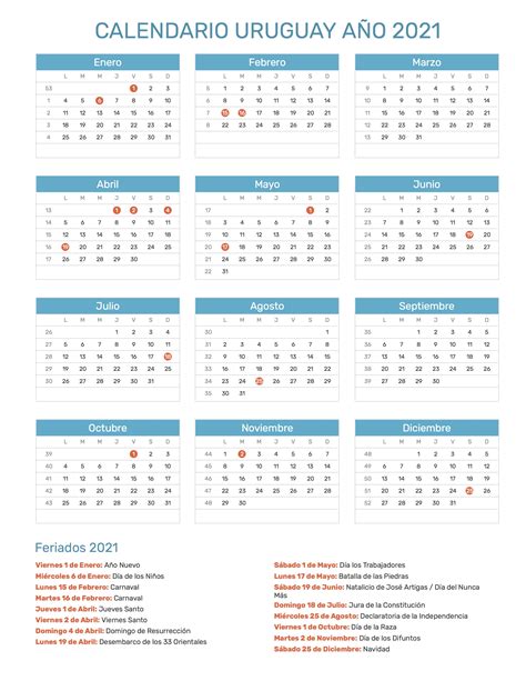 calendario de uruguay ano feriados