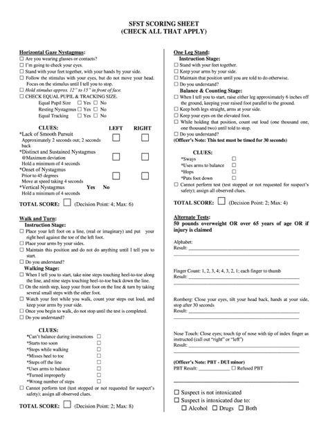 sfst clue checklist form fill   sign printable  template