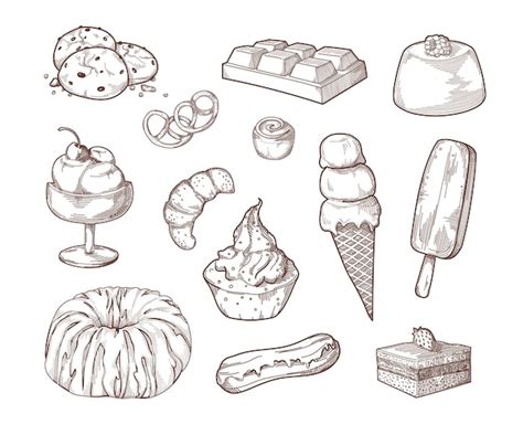 vector sweet desserts sugar food sketch set