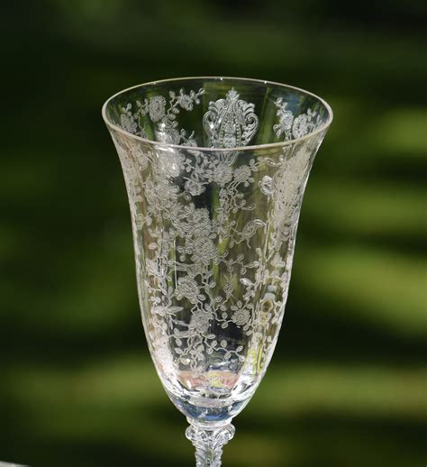 Vintage Needle Etched Optic Crystal Cocktail ~ Wine Glasses Set Of 4