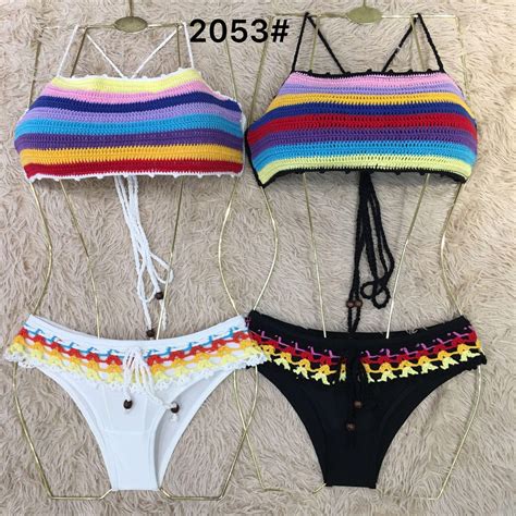 2021 Hand Knitting Bandage Bikinis Womens Swimwear Set