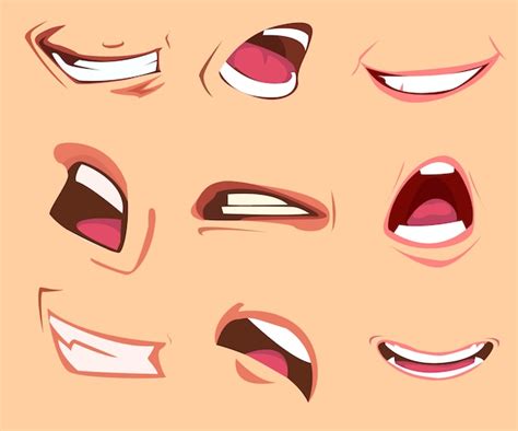 conjunto de expressoes de boca dos desenhos animados vetor premium