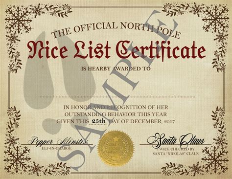 nice list certificate template   printable certificates