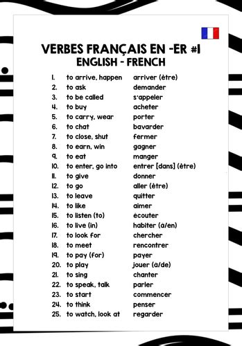 french er verbs list  teaching resources
