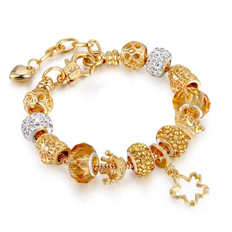 european style gold color pandora bracelets bangles  flower charms bracelets  women