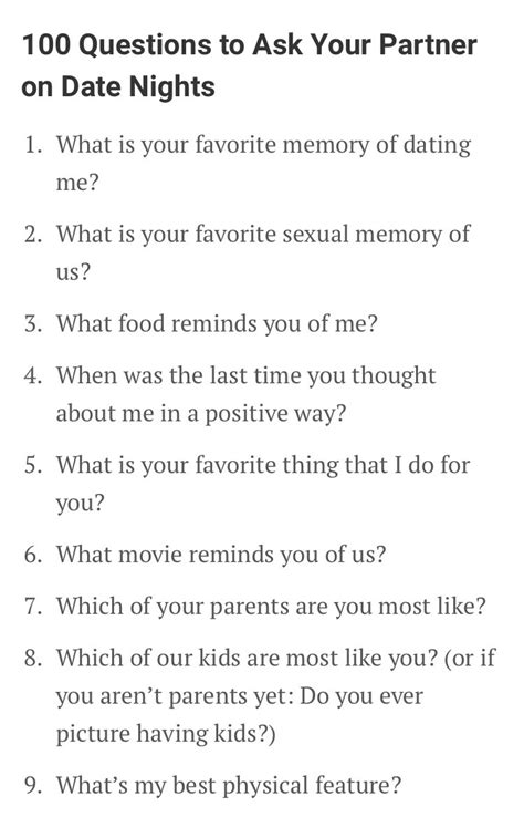 A List Of 100 Questions To Ask Your Partner On Date Nights