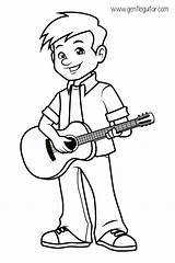 Guitar Playing Coloring Boy Boys Music Kids Motor Fine Their sketch template