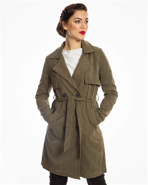 khaki belted classic trench coat  pockets