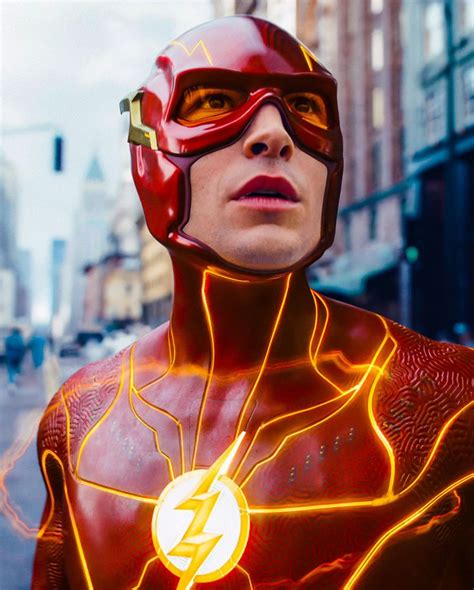 A Man In A Flash Suit Is Standing On The Street With His Head Turned