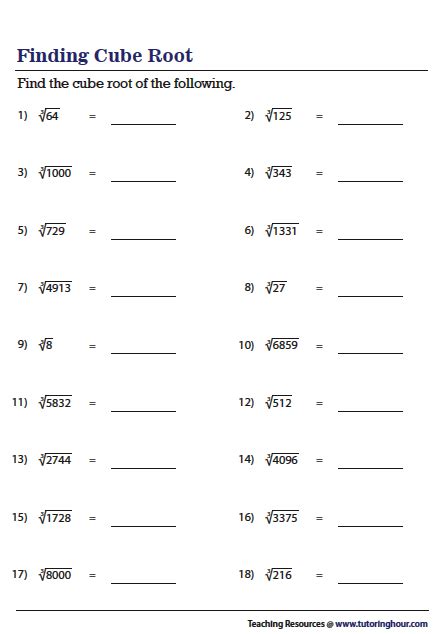 finding the cube root algebra worksheets pre algebra exponents