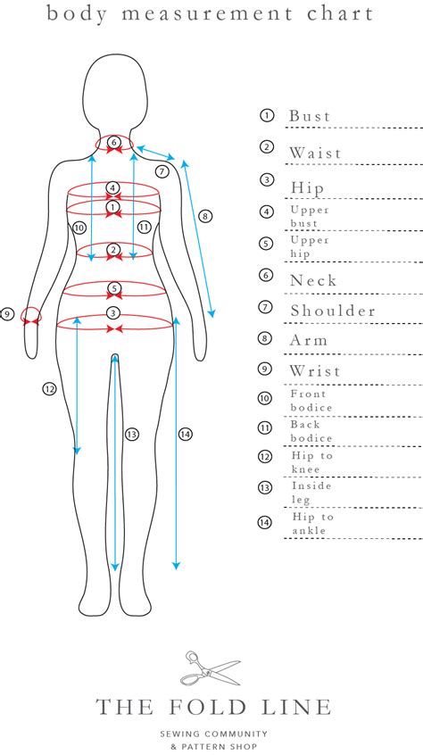 printable body measurement chart  sewing printable templates